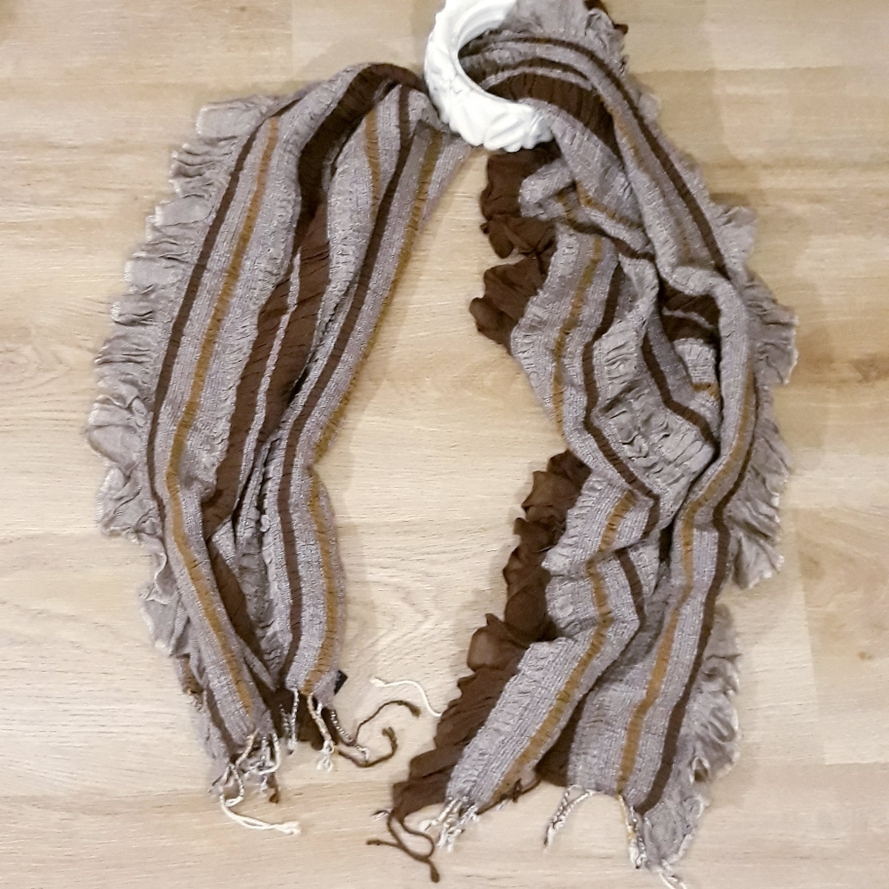 Cejon Brown Stripe Scarf with Ruffles / Chunky Fashion Scarf